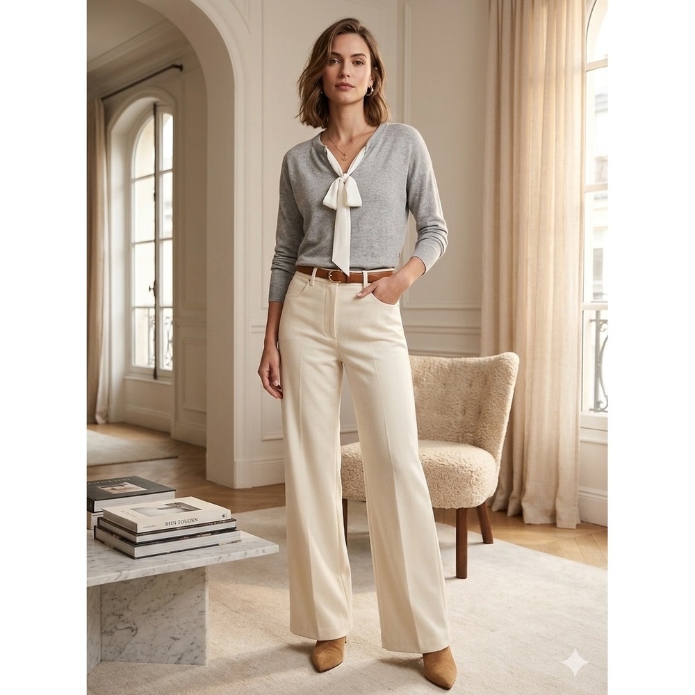 Banana Republic Gray Sweater with‎ White Bow Accent- Size S